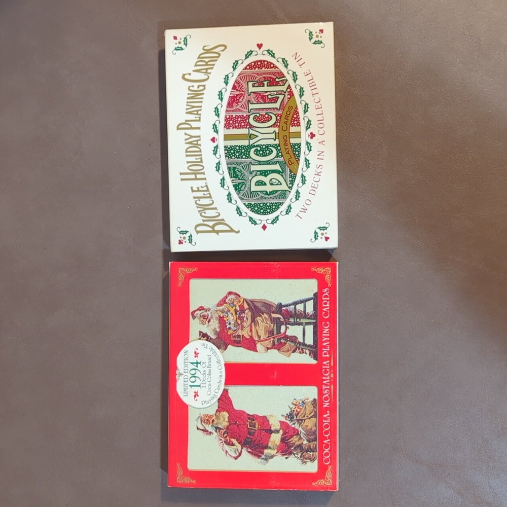 Coca Cola 1994  Bicycle Christmas Playing Cards Double Decks in Collectible Tin